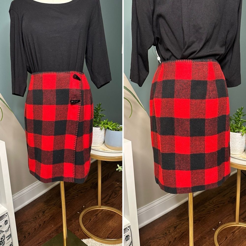 Vintage 90s Buffalo Plaid Wool Blend Skirt Suit Matching Set Ninety Made in USA - Picture 5 of 15